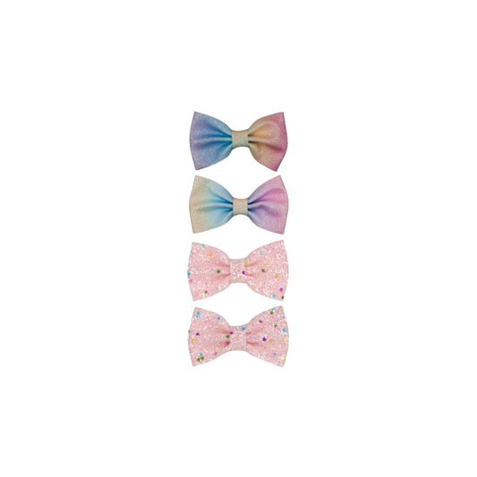 KHRISTIE® 4-PACK RAINBOW GLITTER BOW SALON CLIPS