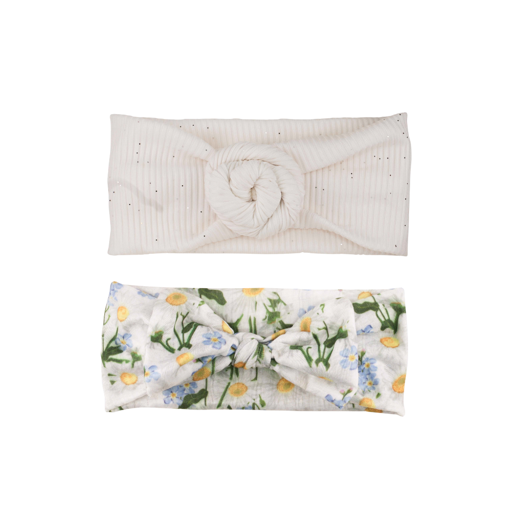 KHRISTIE® 2-PACK DAISY BOW & GLITTER BUN HEADWRAPS