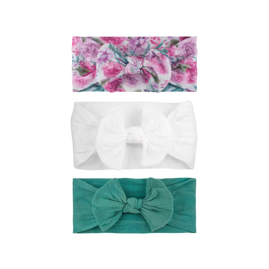 KHRISTIE® 3-PACK FLORAL & SOLID BOW HEADWRAPS