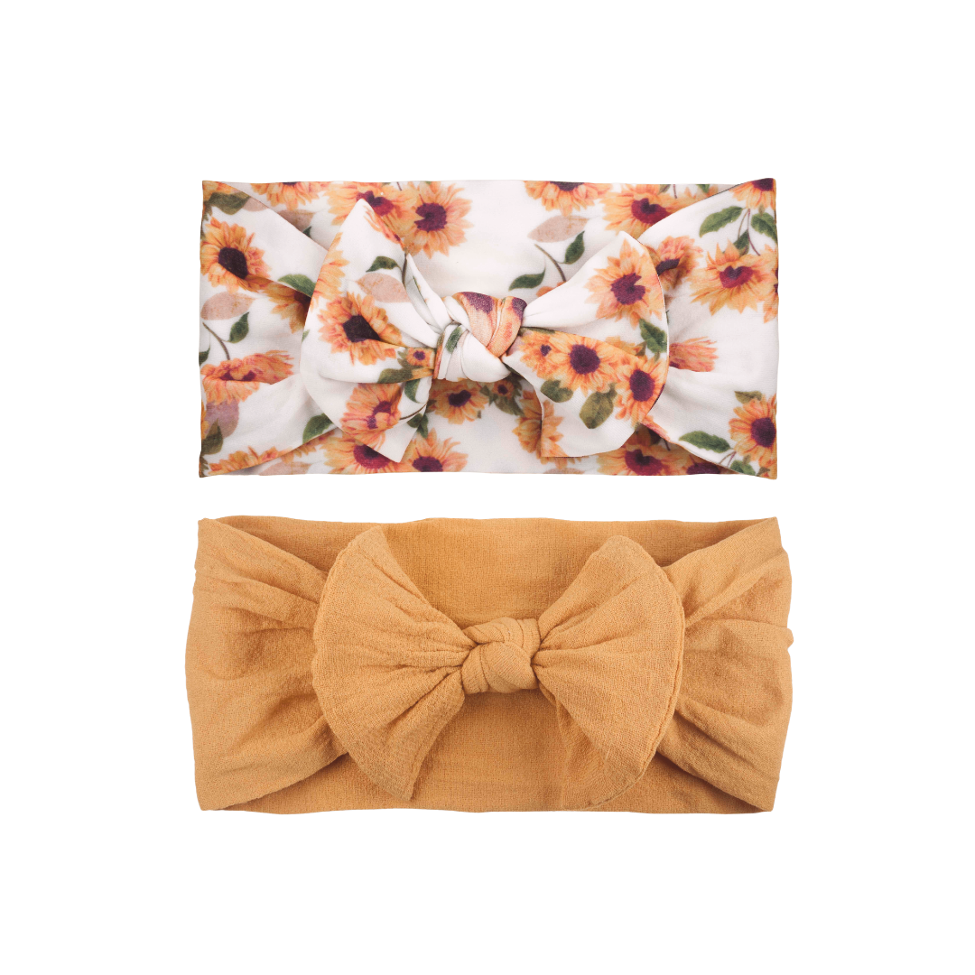 KHRISTIE® 2-PACK SUNFLOWER & SOLID BOW HEADWRAPS