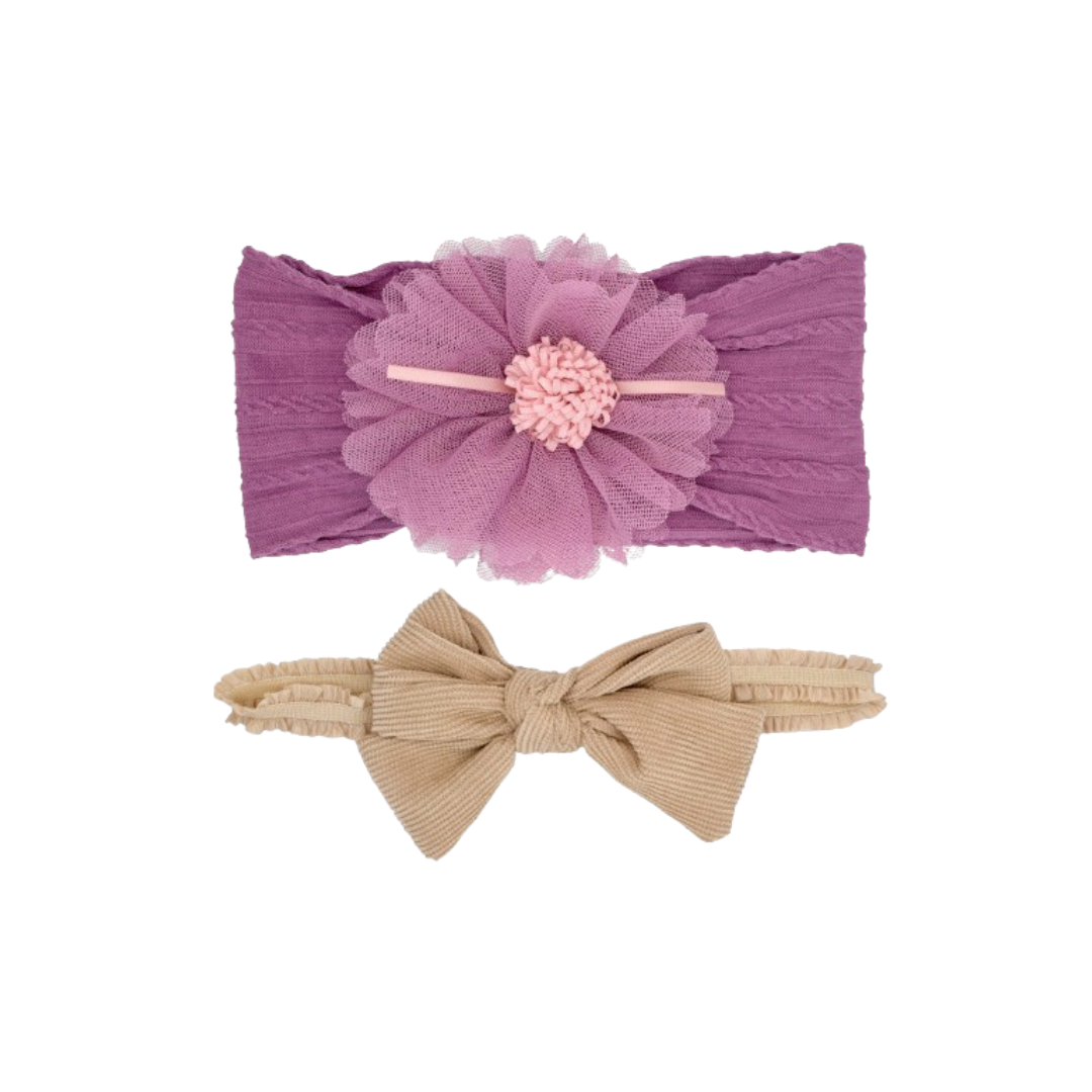 KHRISTIE® 2-PACK FLOWER AND CORDUROY BOW HEADWRAPS