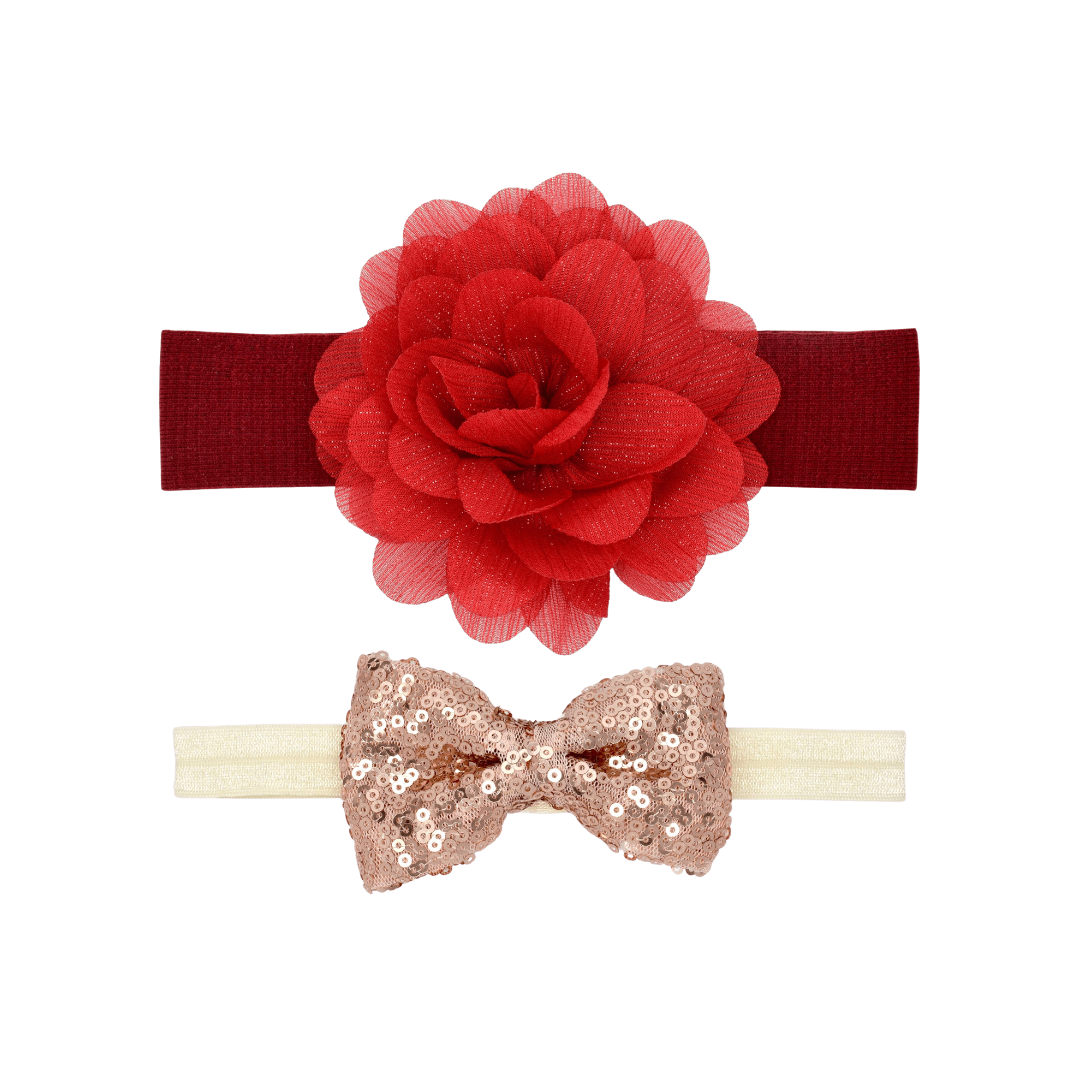 KHRISTIE® 2-PACK RED ROSE & SEQUIN BOW HEADWRAP