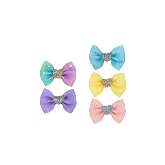 KHRISTIE® 5-PACK METALLIC HEART BOW SALON CLIPS