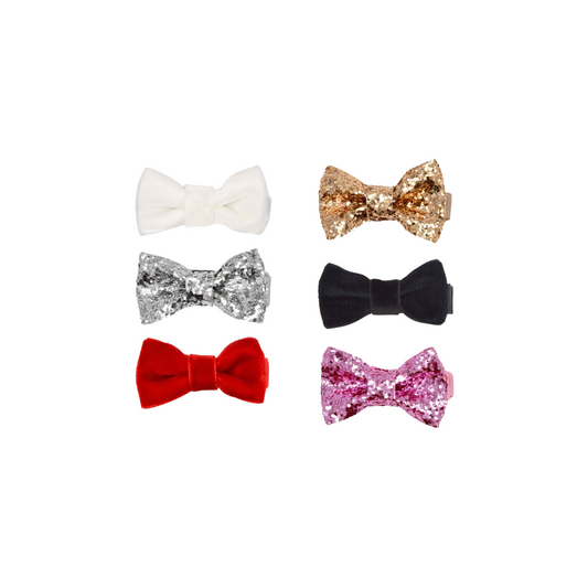 KHRISTIE® 6-PACK CLASSIC GLITTER & VELVET BOW HAIR CLIPS